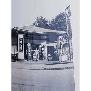 Man Standing At Gas Pump Art Deco 1940s Esso Service Station Photograph